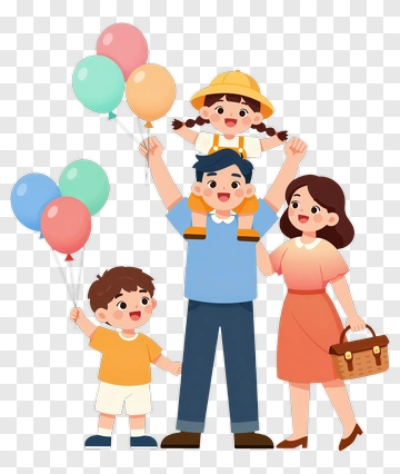 Happy Family Holding Colorful Balloons PNG
