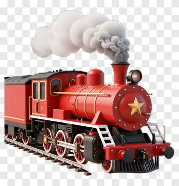 3D Red Steam Locomotive With Smoke PNG