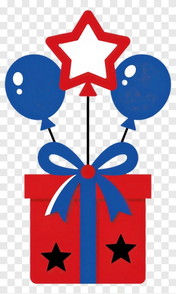 Gift Box With Balloons And Star Decoration PNG