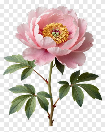 Pink Peony Flower With Green Leaves PNG