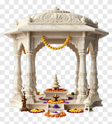 Decorative Hindu Temple Structure With Flowers PNG