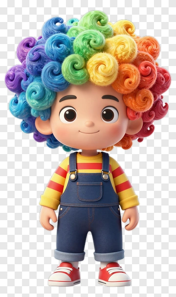 Colorful Cartoon Character With Curly Hair PNG