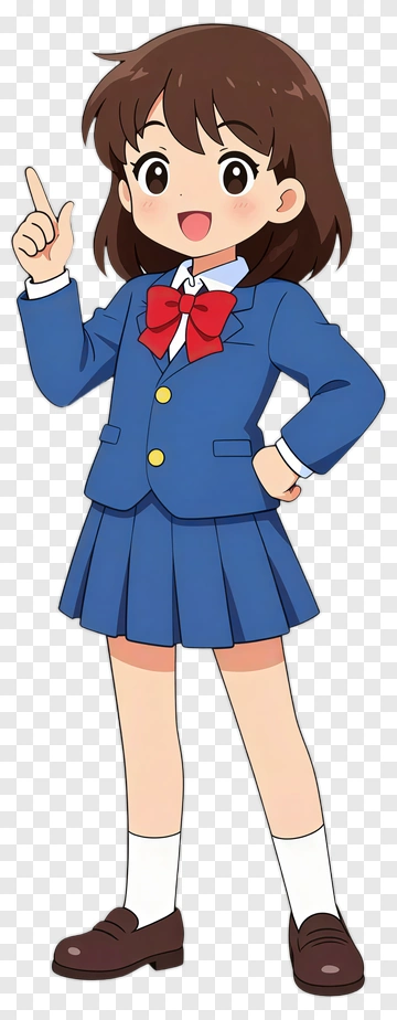 Cartoon Schoolgirl Pointing With A Smile PNG