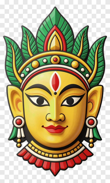 Colorful Goddess Face With Leafy Crown PNG