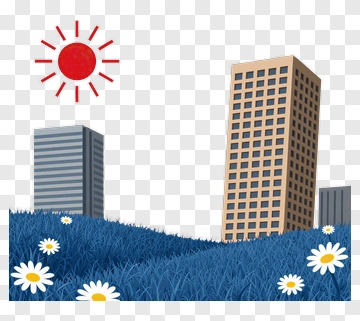 Cityscape With Sun And Flowers PNG