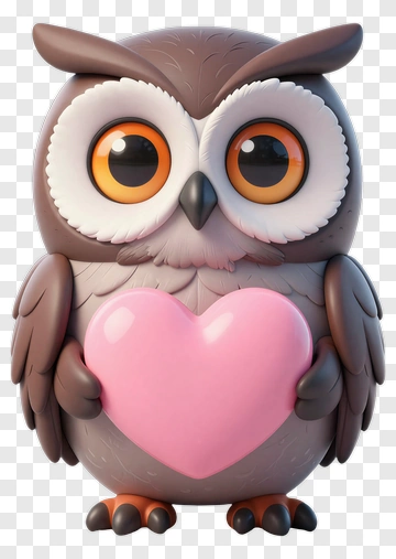Cute Owl Holding A Pink Heart PNG
