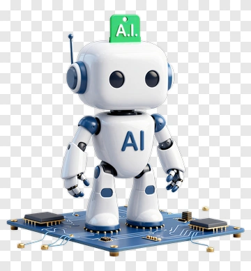 3D Ai Robot Standing On A Circuit Board PNG