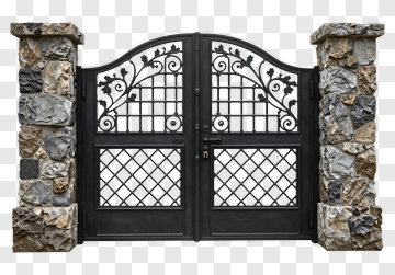 Decorative Iron Gate With Stone Pillars PNG