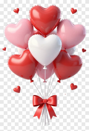 Heart-Shaped Balloons With Red Bow PNG