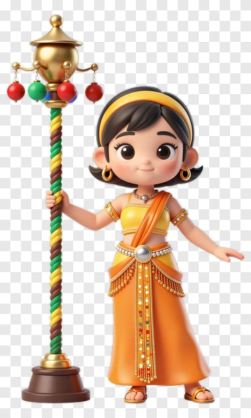 Cartoon Girl Holding A Colorful Staff PNG