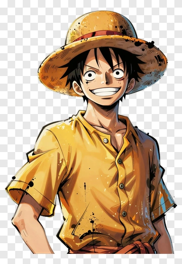 Cartoon Character In Yellow Shirt And Straw Hat PNG