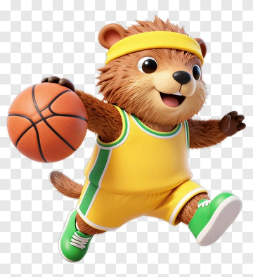 Cartoon Beaver Playing Basketball PNG