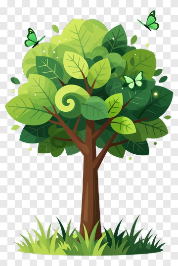 Colorful Tree With Butterflies PNG