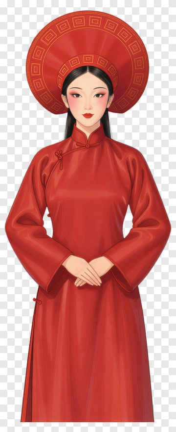 Traditional Vietnamese Woman In Red Ao Dai PNG