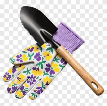 Gardening Tools With Floral Gloves And Trowel PNG
