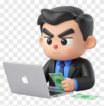 Cartoon Businessman Using Laptop With Money PNG