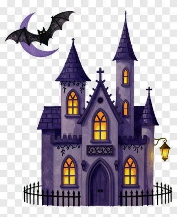 Haunted House With A Bat And Moon PNG