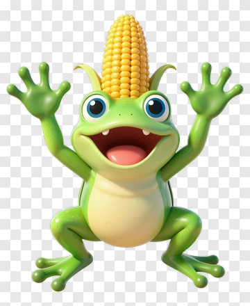 Cartoon Frog With Corn On Head PNG