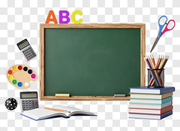 Classroom Supplies With Chalkboard And Books PNG