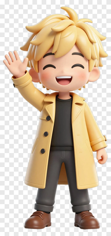 3D Cartoon Boy Waving Hello PNG