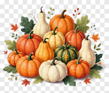 Colorful Pumpkin Arrangement With Autumn Leaves PNG