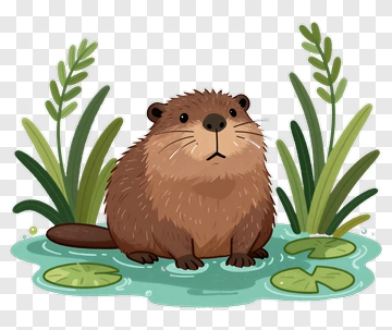 Cartoon Beaver Sitting By A Pond PNG
