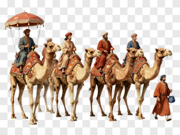 Camel Caravan With Riders And A Guide PNG