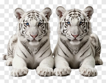 White Tigers Sitting Together PNG