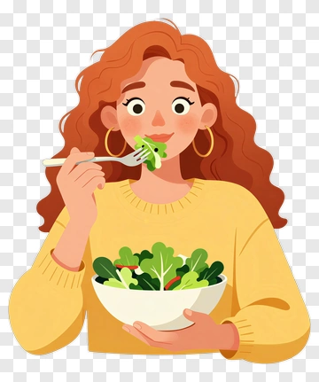 Woman Eating Salad PNG
