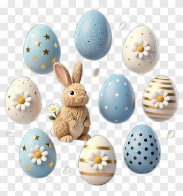Easter Bunny With Decorated Eggs PNG