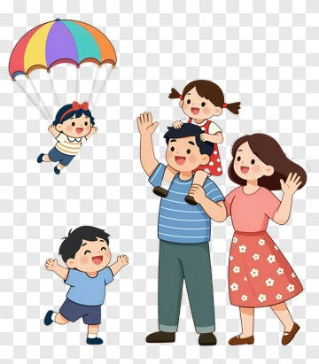 Happy Family With A Parachuting Child PNG