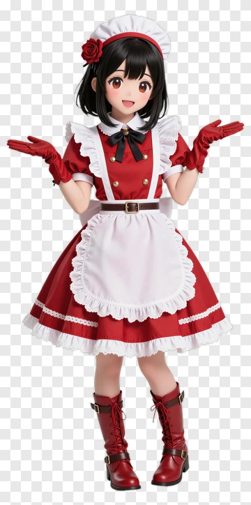 Anime Maid In Red Dress With Gloves PNG