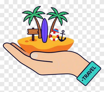 Travel Concept With Palm Tree And Surfboard PNG
