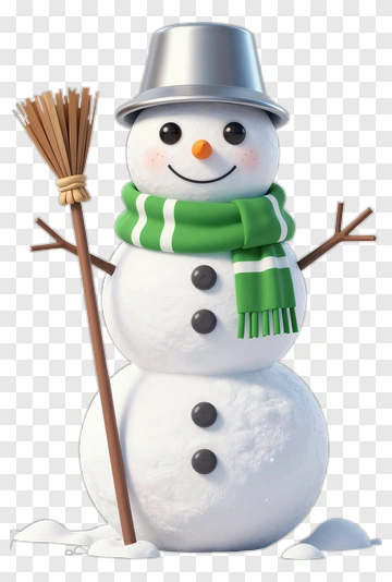 Cartoon Snowman Holding A Broom PNG