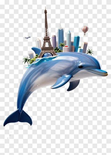 Dolphin With Eiffel Tower And Cityscape PNG