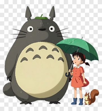 Cartoon Girl With Totoro And Squirrel PNG