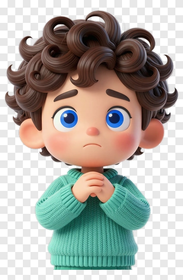 Sad Cartoon Boy With Curly Hair PNG