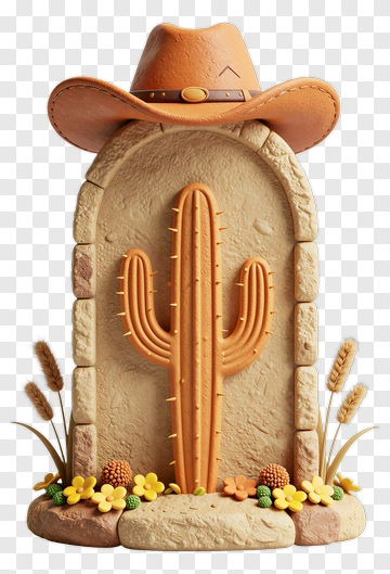 Clay Cactus With Cowboy Hat PNG