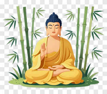 Cartoon Buddha Meditating Among Bamboo PNG
