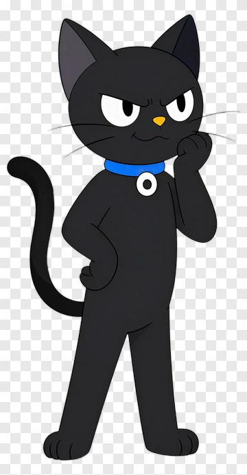 Cartoon Black Cat Thinking PNG