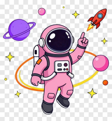 Cartoon Astronaut In Space With Planets And Rocket PNG