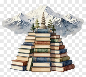 Books Stack With Mountain Background PNG
