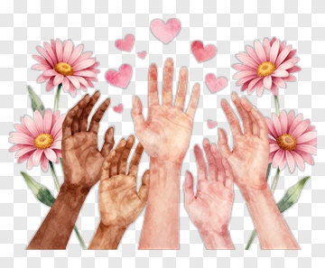 Hands Reaching Up With Pink Flowers And Hearts PNG