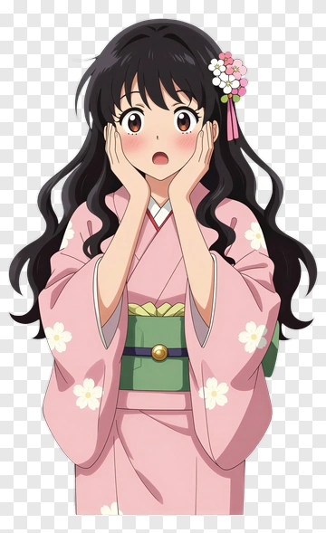 Surprised Girl In A Pink Kimono PNG