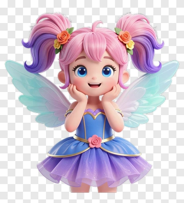 3D Fairy Girl With Colorful Hair And Wings PNG