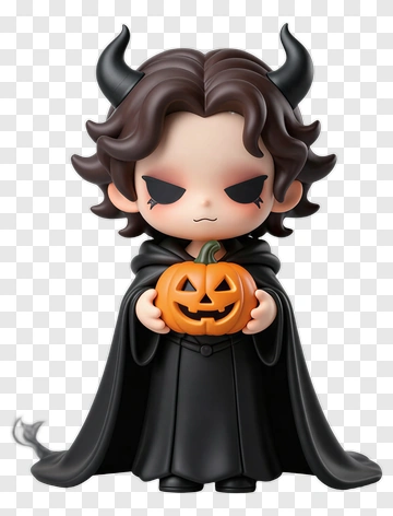 Cartoon Devil Holding A Halloween Pumpkin PNG