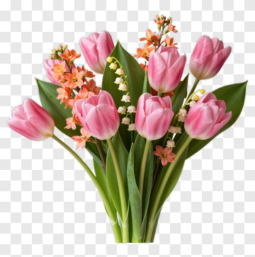 Pink Tulip Bouquet With Orange Flowers PNG