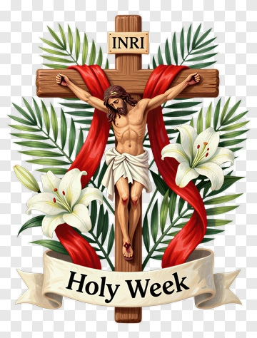 Crucifixion Of Jesus With Holy Week Banner PNG