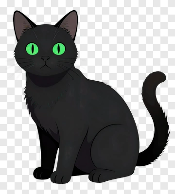 Cartoon Black Cat With Green Eyes PNG