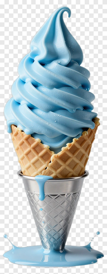 Blue Soft Serve Ice Cream In A Cone PNG
